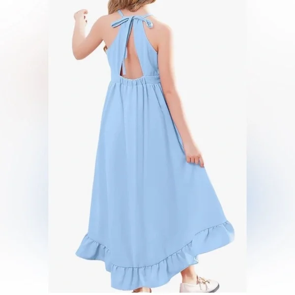 Blue Boho Girls Sundress Halter High Low Maxi Dress Size 12 - Picture 3 of 3